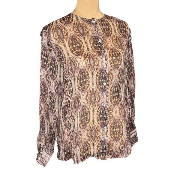 Massimo Dutti Boho Chiffon Blouse Sz.M Multi Printed Sheer Maximalist Career - Picture 15 of 15